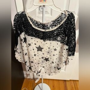 White and black star sheer blouse
